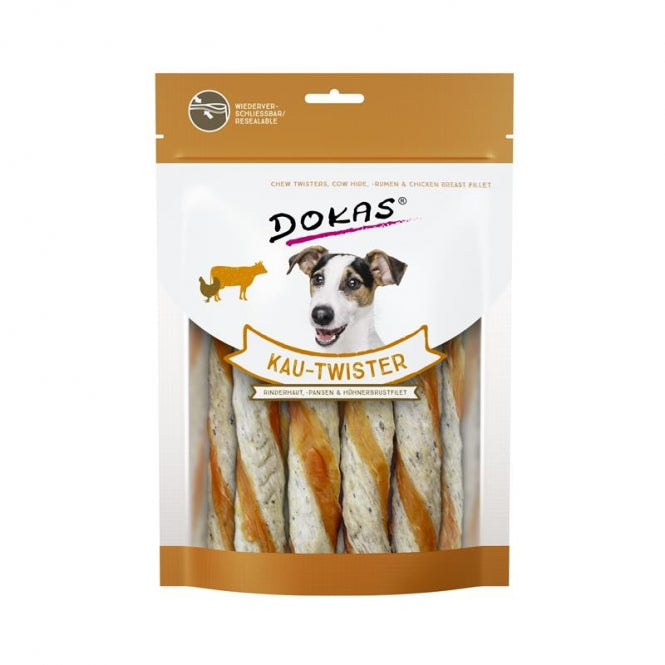 Dokas Dog Snack Kau-Twister Runderhuid, Pens & Kipborst - 200 g