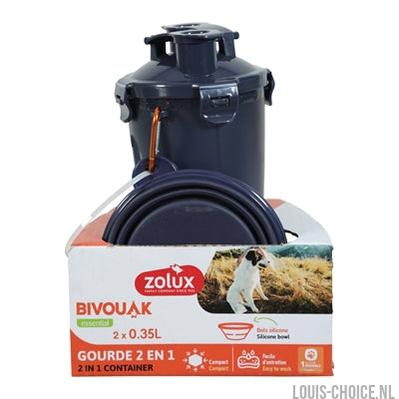 Zolux Bvk 2In1 Reisset Fles Met Voerbak En Drinkbak Blauw