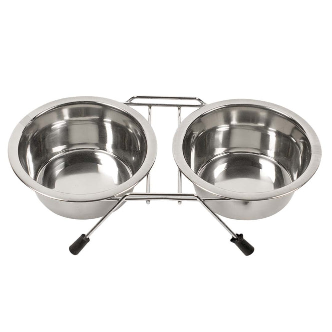 Duvoplus RVS Dubbele Voerbakstandaard - 2x 1850ml / 21cm