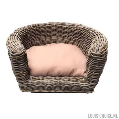 Palermo KUBU Rieten Hondenmand | Rond 68 x 57 x 33 cm + Taupe Lichtbruin kussen-Louis Choice-Louis Choice