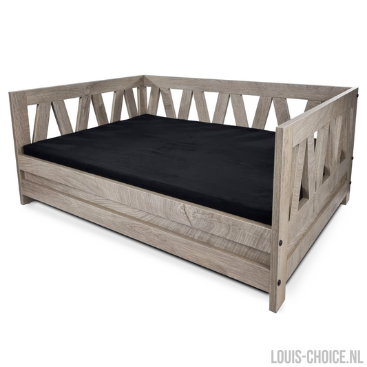 Topmast Houten Hondenmand Bali - 95 x 49 x 44 cm - Weathered grey - Inclusief kussen-Topmast-Louis Choice