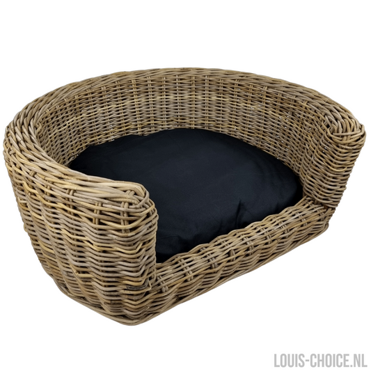 Topmast Palermo - Rieten Dierenmand met Kussen - Zwart - 87 x 80 x 33 cm-Topmast-Louis Choice