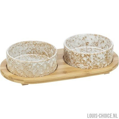 Trixie Set Voerbak / Waterbak Keramiek / Bamboe Wit / Natuur-TRIXIE-Louis Choice