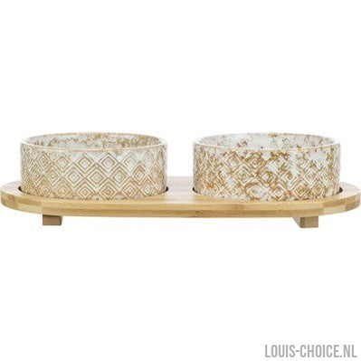 Trixie Set Voerbak / Waterbak Keramiek / Bamboe Wit / Natuur-TRIXIE-Louis Choice