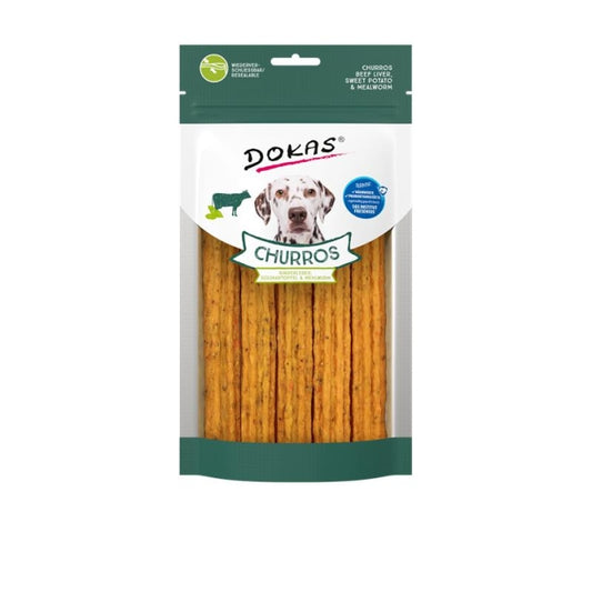 Dokas Hondensnack Churros met runderlever, zoete aardappel & meelworm 150g