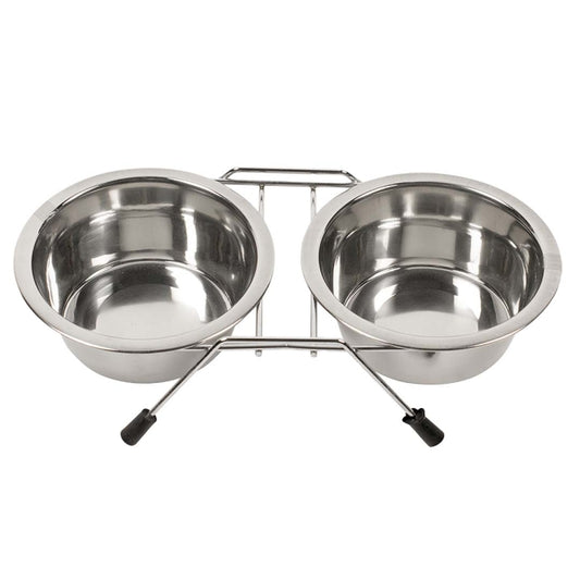Duvoplus RVS Dubbele Voerbakstandaard - 2x 240ml / 11cm