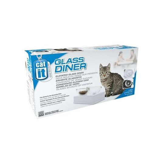 CATIT - Stijl glazen diner - Dubbele kom standaard - Wit