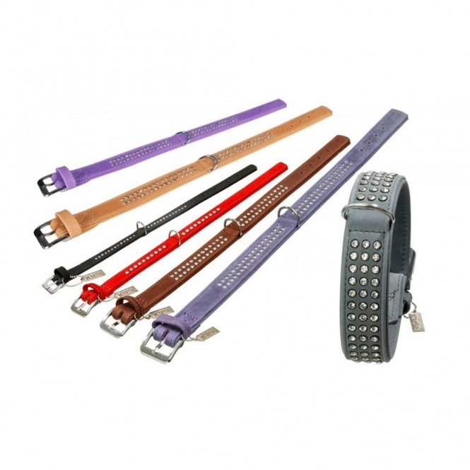 Karlie Buffel strass halsband- Paars - 3 rijen, 65cm/40mm
