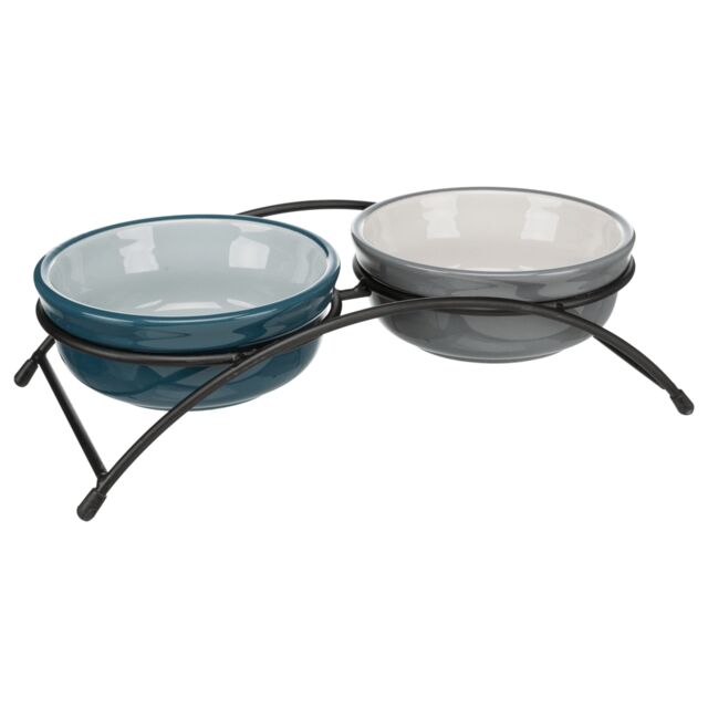 Trixie Voerbak-Set, Keramiek/Metaal - petrol/grijs - 2 x 1,6 l